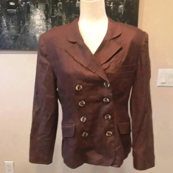 Vintage International Scene women’s Brown Linen Double Breasted Blazer-Size 12 - Picture 1 of 10